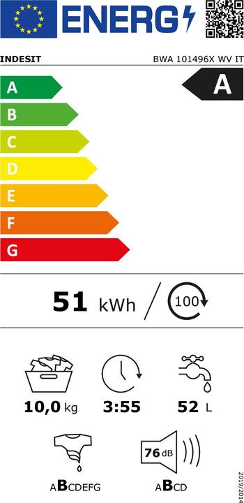 Energy Label Indesit Free-standing washing machine BWA 101496X WV IT - BWA 101496X WV IT (10 kg, Left)