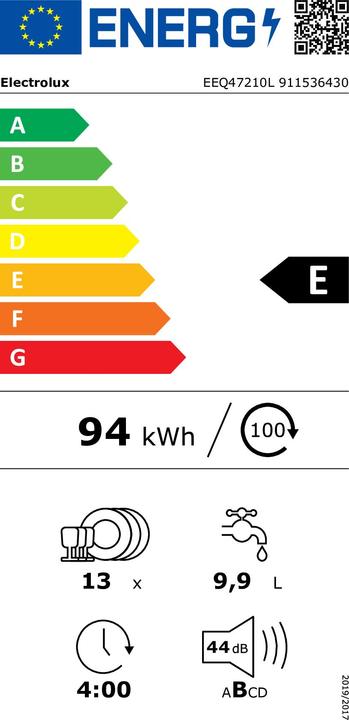 Etichetta energetica Electrolux EEQ47210L - Completamente integrato - Dimensioni standard (60 cm) - Nero - Touch - 1,5