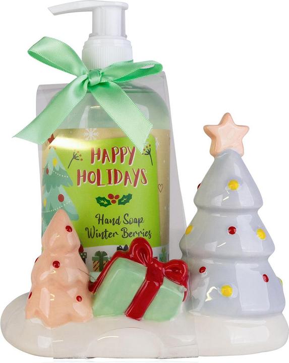 Accentra Seifenspender mit Flüssigseife XMAS TREE auf Keramikablage (Handseifenspender, 350 ml)