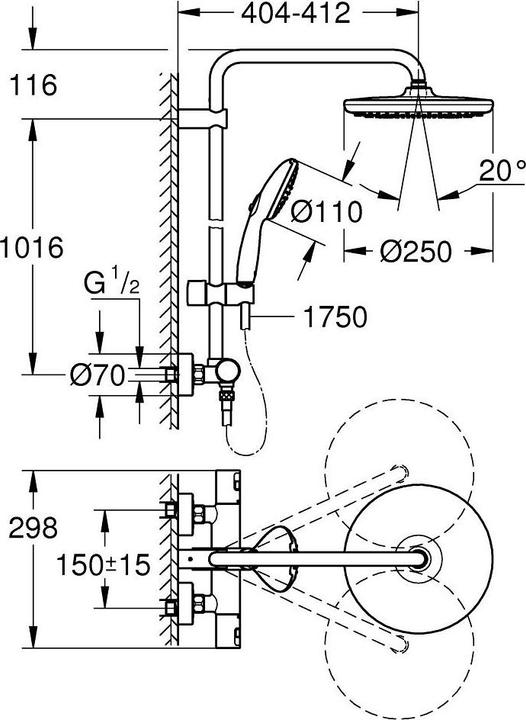 Immagine prodotto Grohe Vitalio Start System 250 Duschsystem mit Thermostatbatterie und Vitalio Start 110 Handbrause, inkl.