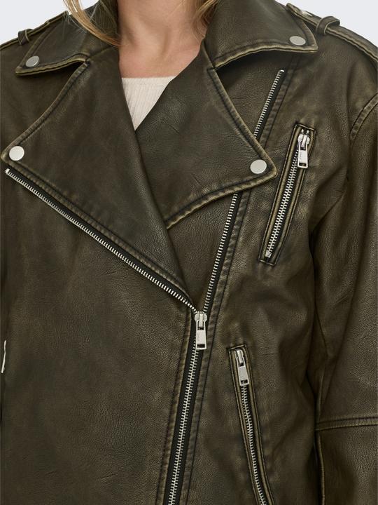Actual product image Only Band collar biker jacket Faux leather jacket (L)