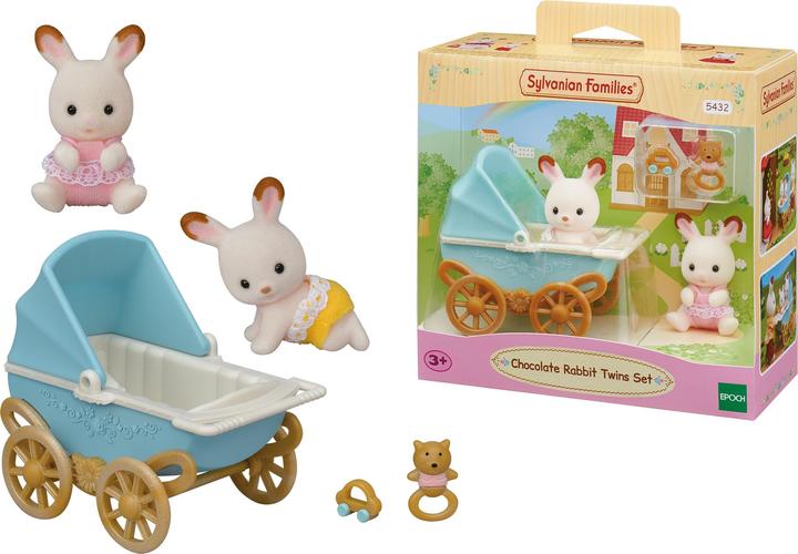 Actual product image Sylvanian Families Chocolate Rabbit Twin Babies & Pram