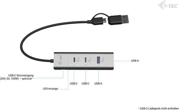 Image du produit i-tec Universal Charging Metal HUB 2x USB-C 3.2 Gen.1 + 2x USB-A 3.2 Gen.1 1x USB-C PD 85W (USB-C, USB-A, 4 Ports)