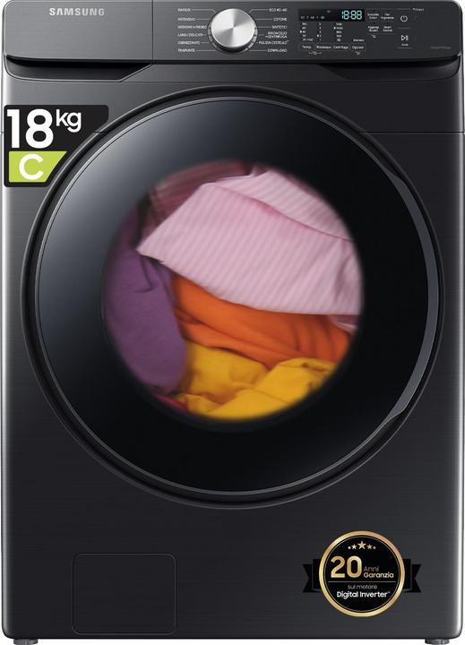 Actual product image Samsung WF18T8000GV Washing machine Free installation Front loading 18 kg 1100 rpm C Black (18 kg, Left)