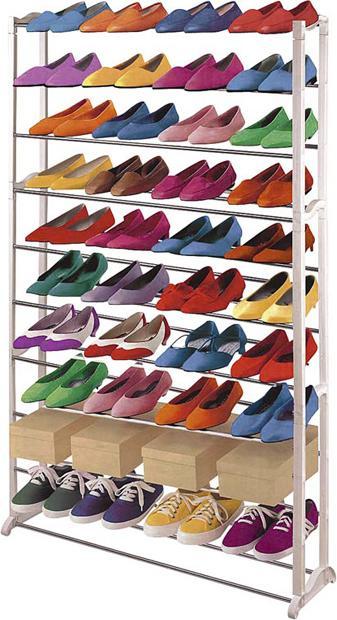 Image du produit Mendler Étagère à chaussures, plastique, entretoises métalliques, blanc - pour 40 paires de chaussures (72 x 25 x 140 cm)