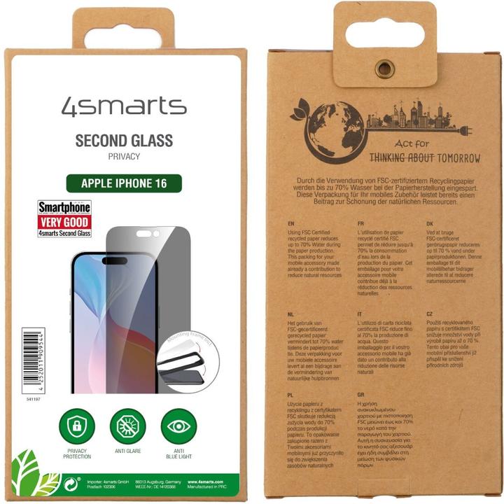 Produktbild 4smarts Second Glass Privacy (1 Stück, Apple iPhone 16)