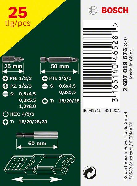 Actual product image Bosch Zubehör Mini-X-Line screwdriver bit set, 25 pieces (T 15/20/25/30, C 6.3, E 6.3)