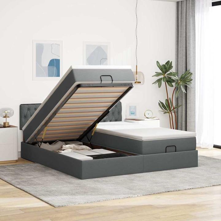 Actual product image VidaXL Ottoman bed with mattresses dark grey 200x200 cm fabric bed frame (200 x 200 cm)