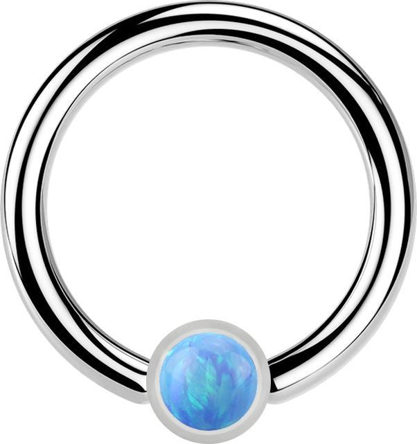 Produktbild Star Piercing Micro Closure Ring silber Zylinder Opal hellblau (ohne Messing, Chirurgenstahl 316L)