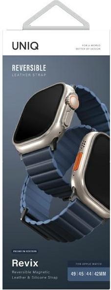 Actual product image Uniq pasek Revix Premium Apple Watch Series 1/2/3/4/5/6/7/8/SE/SE2/Ultra 42/44/45/49mm Edition Rever (Genuine Leather, Silicone, Stainless steel, 44mm)