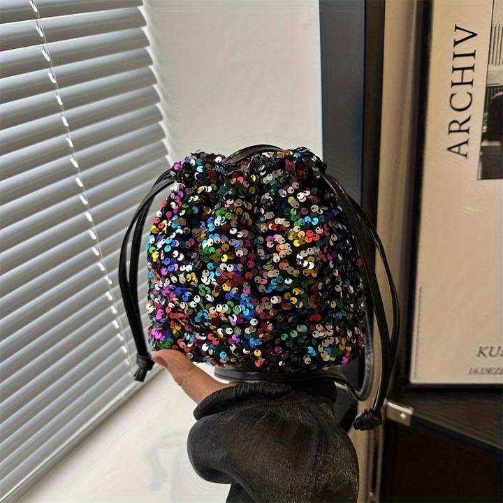 Image du produit Only-Bags.Store Sparkle multicolore paillettes sac seau léger, élégant rue banlieue style doux