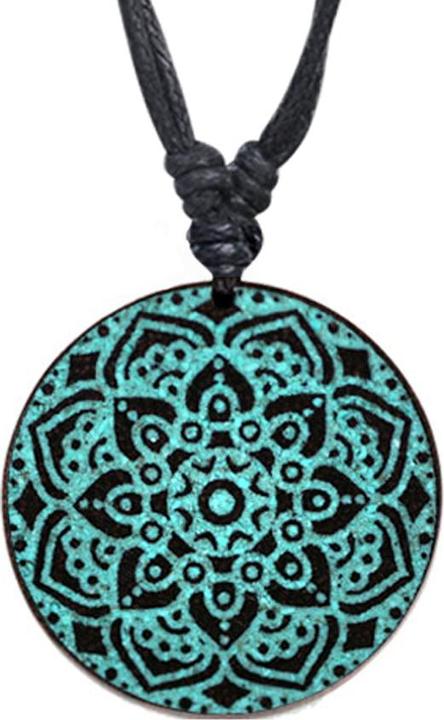 Produktbild Star Piercing Halskette schwarz Anhänger Mandala Graviert aus Narra Holz (ohne Messing, Organisch)