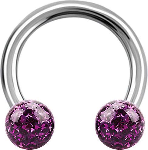 Star Piercing Micro Circular Barbell silber mit zwei Kristall Kugeln violett Epoxy Schutzschicht (ohne Messing, Chirurgenstahl 316L)
