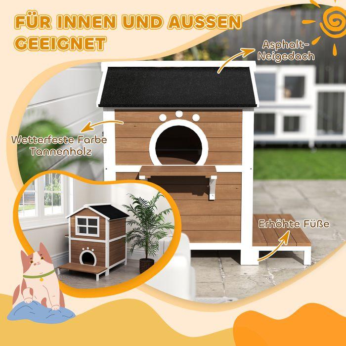 Immagine prodotto Swisshandel24 Katzenhaus aus Holz Katzenhöhle mit Fenster, Balkon für Indoor, Outdoor Braun (Gatto)