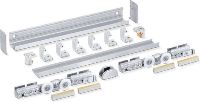Produktbild Geze Schiebesystem Levolan 120 120 kg 2450 mm Edelstahllook Glasflügel Komplettset 64-124 cm Wandmontage