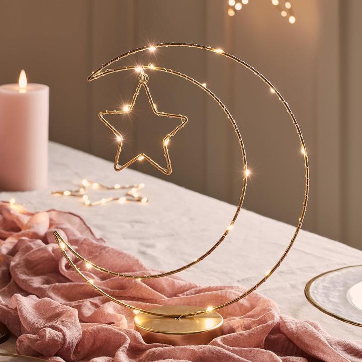 Image du produit Lights4fun LED Halbmond-Stern Tischlampe mit Timer
