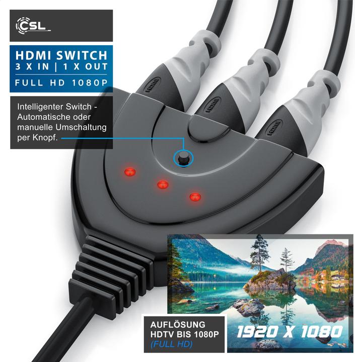 Actual product image CSL 3 Port HDMI Switch Full HD 1080p, automatic switching / 3D / HDCP / CEC