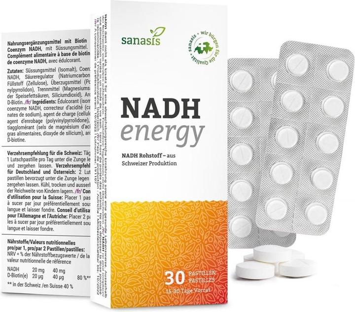 Nährwerte und Zutaten Sanasis NADH energy age & active Pastillen (30 Stück, Tabletten, 22 g)