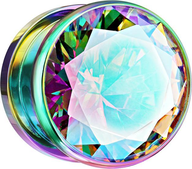 Actual product image Star Piercing Flesh Plug coloured with large crystal multicolour (Surgical steel 316L)