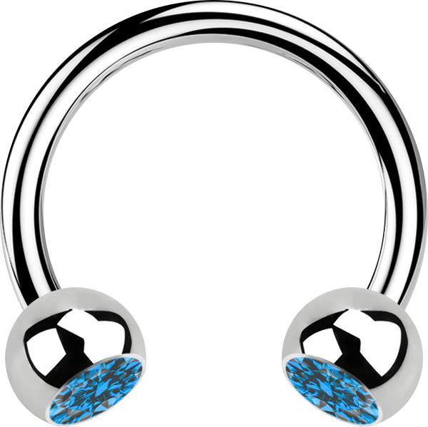Star Piercing Micro Circular Barbell silber mit zwei Kugeln Kristall hellblau (Chirurgenstahl 316L)