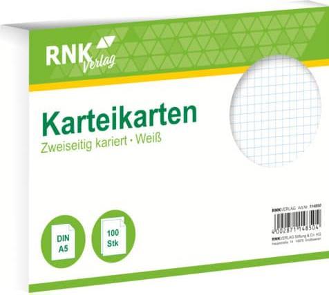 Rnk Index cards squared A5 (A5, 205 g/m², 100 x)