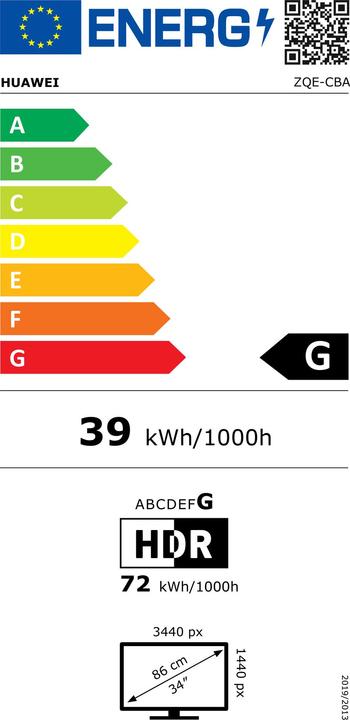 Energy Label Huawei MateView GT (3440 x 1440 pixels, 34")