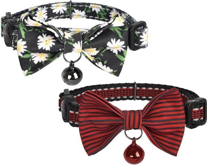 Immagine prodotto Dogness Set di collari per gatti 2 pezzi (Daisy nero/rosso impermeabile) (Gatto, Generale)