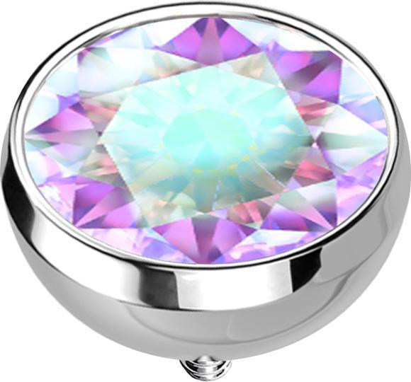 Star Piercing Dermal Anchor Halbkugel silber mit Kristall multicolor (ohne Messing, Titan G23)