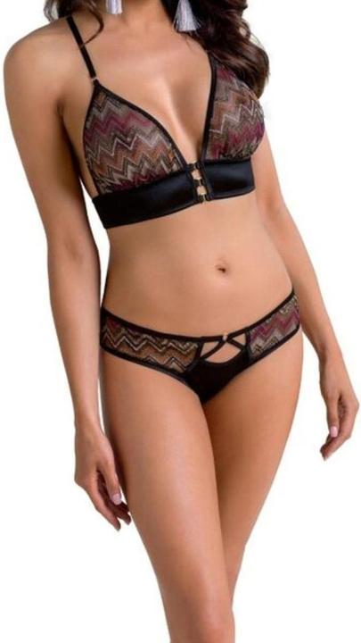 Actual product image Casmir Satin bralette and briefs with zig-zag pattern (S, M)