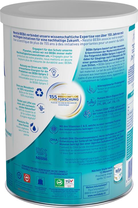 Valeurs nutritives et ingrédients Beba Optipro 3 (800 g, à partir de 8 M.)