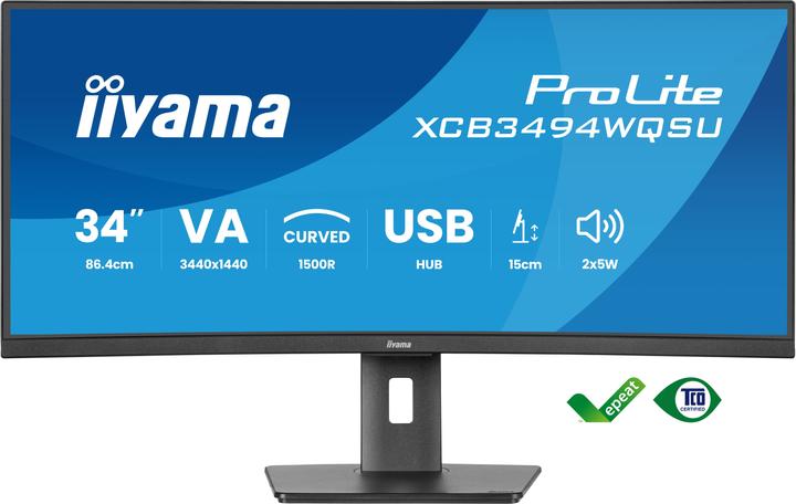 Produktbild iiyama 86,7cm (34") XCB3494WQSU-B1 21:9 2xHDMI+DP+2xUSB (3440 x 1440 Pixel, 34")