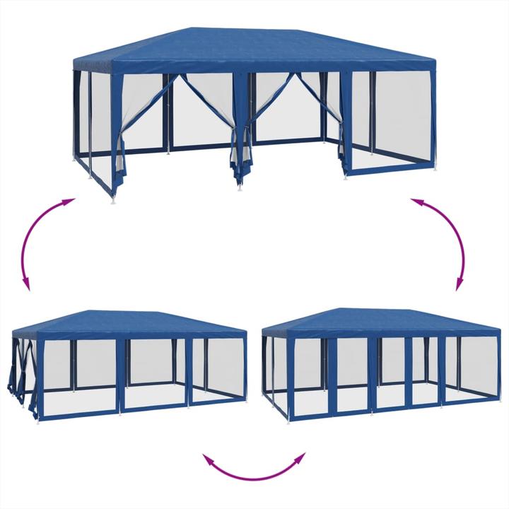 Immagine prodotto VidaXL Partyzelt Pavillon Festzelt mit 10 Mesh-Seitenteilen Blau 6x4m HDPE (600 cm, 400 cm)