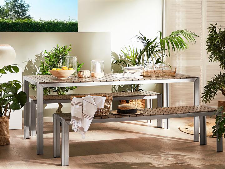 Immagine prodotto Beliani Set di mobili da giardino in legno artificiale colore legno chiaro 2 panchine NARDO (180 cm)