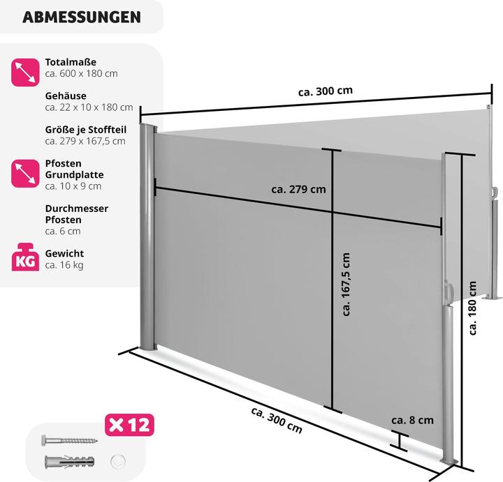 Immagine prodotto tectake Tenda laterale doppia (6 m)