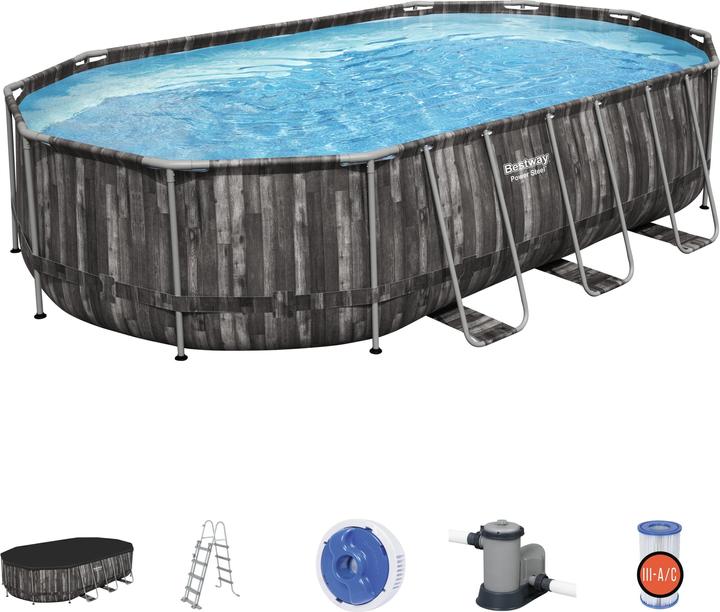 Produktbild Bestway Power Steel Swimmingpool-Set Oval 488x305x107 cm (488 x 305 x 107 cm)