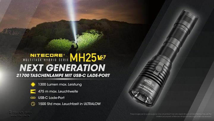 Image du produit Nitecore MH25 V2 1300 lumens Zaklamp (15.72 cm, 1300 lm)