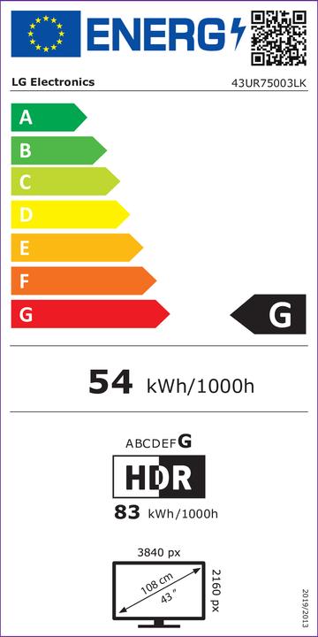 Energie-Label LG 43UR75003LK.AEU 43inch UHD Smart TV (43", LCD, 4K)