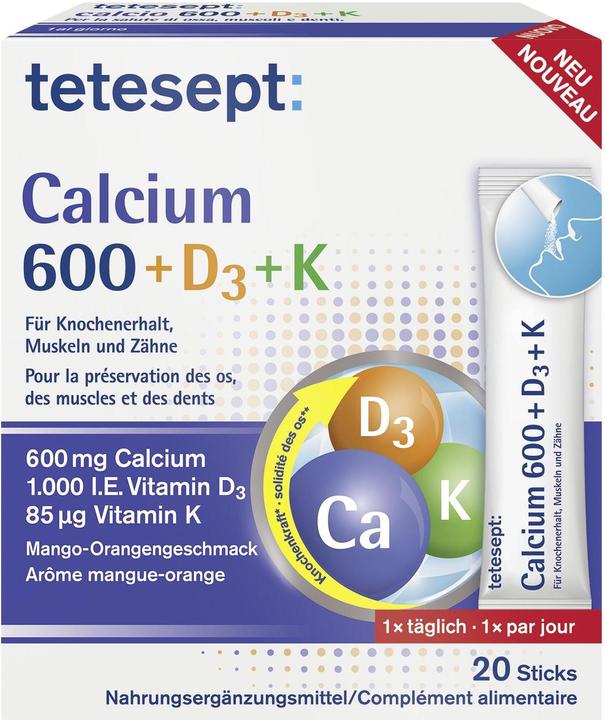 Tetesept Calcium 600+D3 Direktstick (20 Stück, Pulver, 67 g)