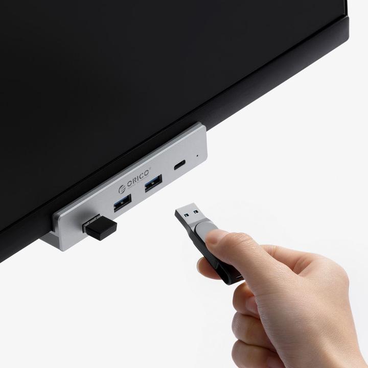 Immagine prodotto Orico Converter MH4PC Hub Clamp-Mounted USB-C / 3x USB-A 3.0 + 1x USB-C 3.0 - Silver (USB-C)