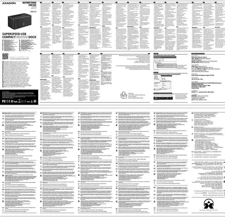 Nährwerte und Zutaten Axagon ADSA-SN Speicherlaufwerk-Docking-Station USB 3.2 Gen 1 (3.1 Gen 1) Type-A Schwarz (3.5", 2.5")