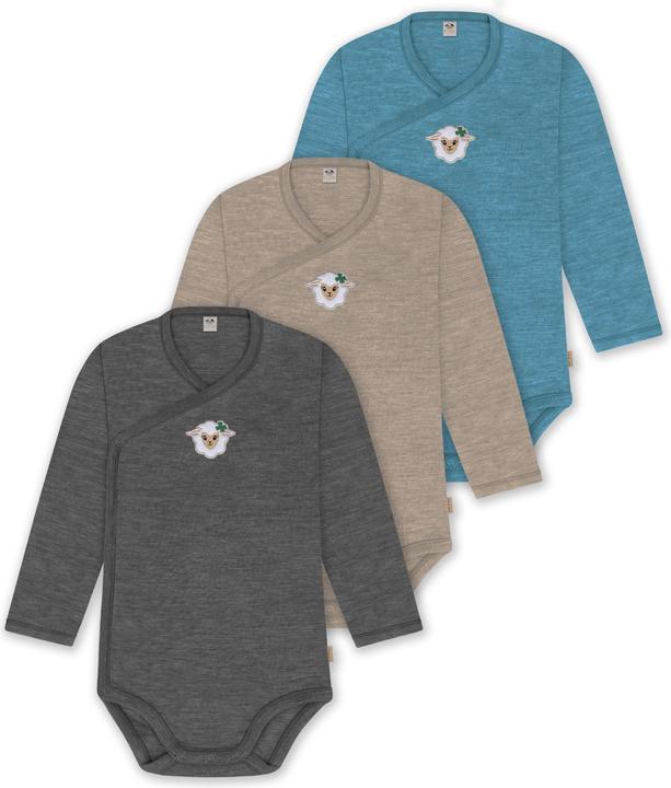 Actual product image Normani Set of 3 baby body wrap long sleeve toddler bodysuit made from merino wool - 9357 (50)