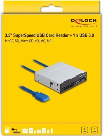 Actual product image Delock 3,5Zoll SuperSpeed USB Card Reader 6 Slots + 1 x USB Typ-A Buchse (USB 3.2)