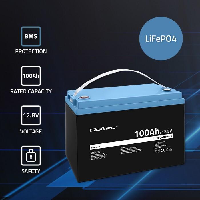 Image du produit Qoltec ACCUMULATEUR LIFEPO4 LITOWO-ŻELAZOWO-FOSFORANOWY | 12.8V | 100AH | 1280WH | BMS (12 V, 100.90 Ah)