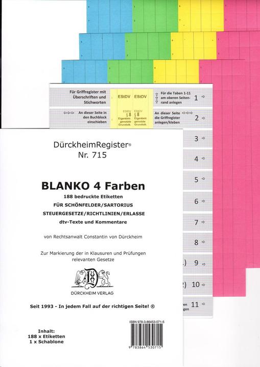 Immagine prodotto DürckheimRegister® BLANKO COLOUR Scrivibile per i testi legali con parole chiave