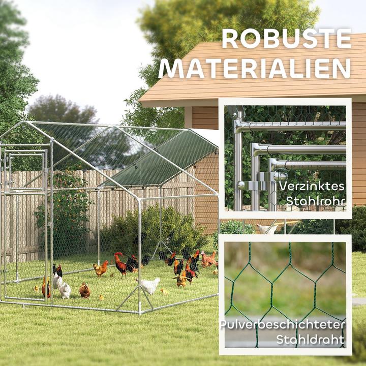 Produktbild PawHut Hühnerstall Verzinkte Stahlrohre, Stahlgitter Silber