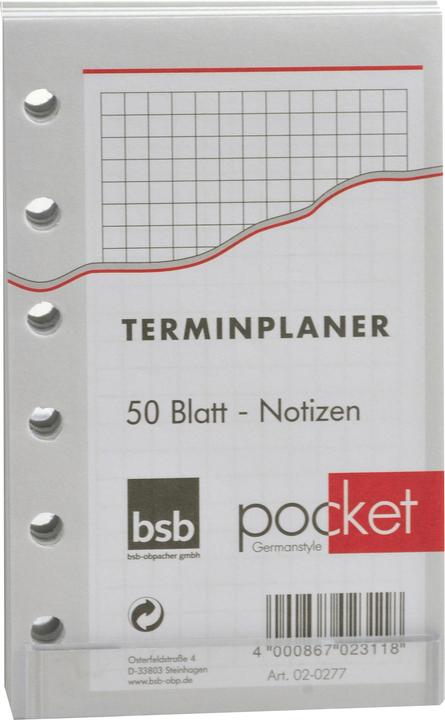 Produktbild BSB-Obpacher Einlagen Timer ca. A7 kariert 50 Blatt (12 x 8 cm)