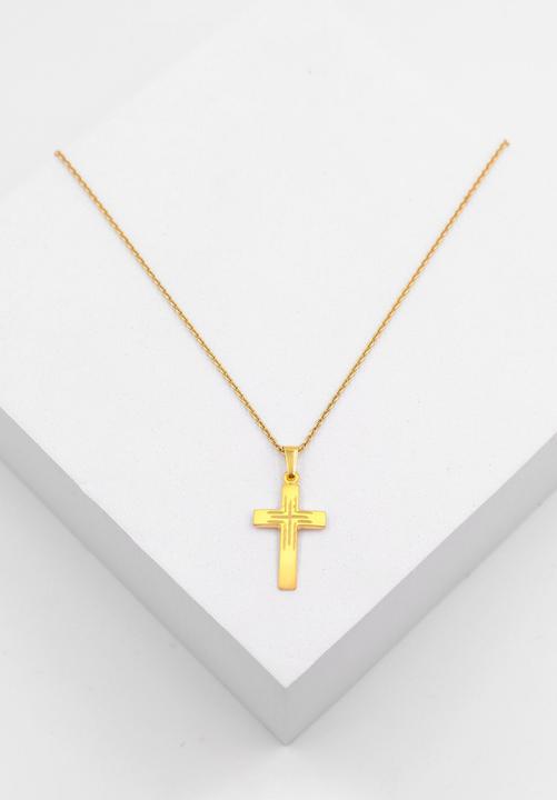 Immagine prodotto Muau Ciondolo croce oro giallo 750, 25x12 mm (Satinato con taglio a croce fantasia)