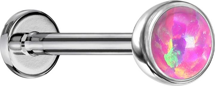 Star Piercing Micro Threadless Labret silber Halbkugel mit Opal pink (ohne Messing, Titan G23)