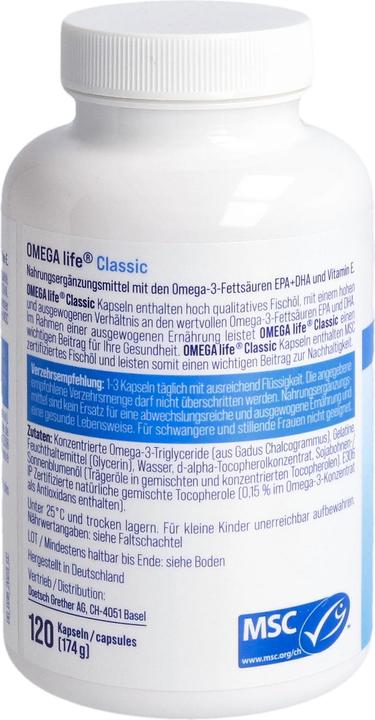 Nutritional values and ingredients Omega-Life Classic (120 Piece, Capsules, 235 g)