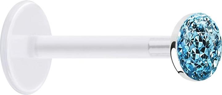 Star Piercing Micro Labret transparent mit Kristallscheibe aqua Epoxy Schutzschicht (Bioflex, ohne Messing, 925 Sterlingsilber)